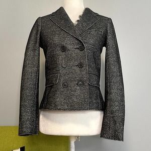 J Crew Grey Marled Thandie Double Breasted Blazer Jacket 2 Cotton Wool